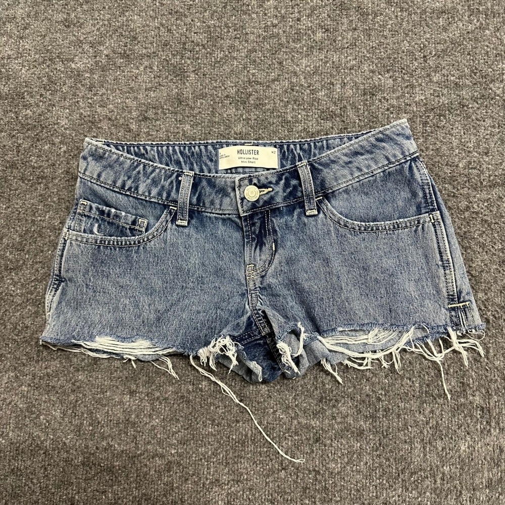 Hollister Denim Shorts Womens Size 4 W27 Blue Ultra Low-Rise Mini Raw Hem Casual